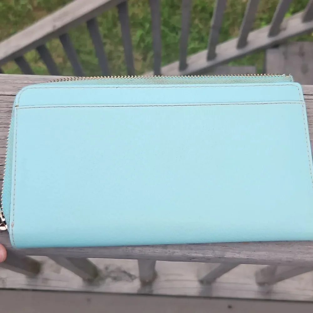Kate Spade Blue Leather Zip Around Wallet Wristlet